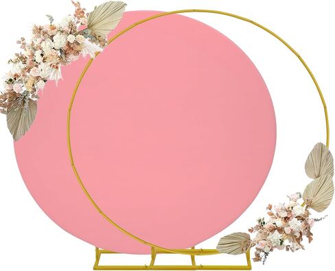 7.2ft Round Backdrop Stand and Dusty Rose Covers 1 Stable Balloon Arch Stand with Base and 1 Polyster Circle Arch Cover Metal Wedding Arch Backdrop Stand Frame for Party Baby Shower Garden Decoration in Kuwait