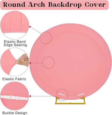 7.2ft Round Backdrop Stand and Dusty Rose Covers 1 Stable Balloon Arch Stand with Base and 1 Polyster Circle Arch Cover Metal Wedding Arch Backdrop Stand Frame for Party Baby Shower Garden Decoration in Kuwait