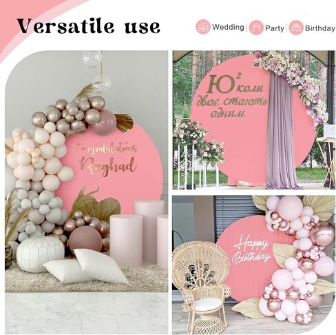 7.2ft Round Backdrop Stand and Dusty Rose Covers 1 Stable Balloon Arch Stand with Base and 1 Polyster Circle Arch Cover Metal Wedding Arch Backdrop Stand Frame for Party Baby Shower Garden Decoration in Kuwait