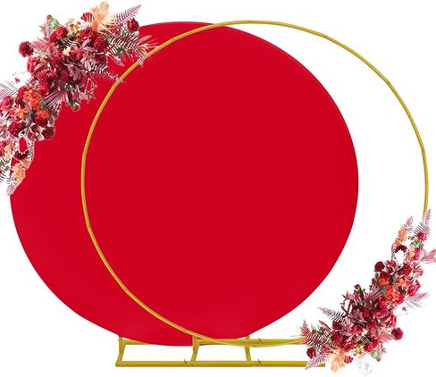 7.2ft Round Backdrop Stand and Dusty Rose Covers 1 Stable Balloon Arch Stand with Base and 1 Polyster Circle Arch Cover Metal Wedding Arch Backdrop Stand Frame for Party Baby Shower Garden Decoration in Kuwait