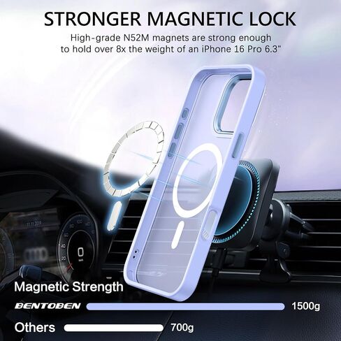 حافظة BENTOBEN لهاتف iPhone 16 Pro المغناطيسي، [متوافقة مع MagSafe] حافظة هاتف واقية شفافة غير لامعة مضادة للصدمات ومضادة لبصمات الأصابع للنساء والرجال لهاتف iPhone 16 Pro 6.3 بوصة، أسود in Saudi Arabia