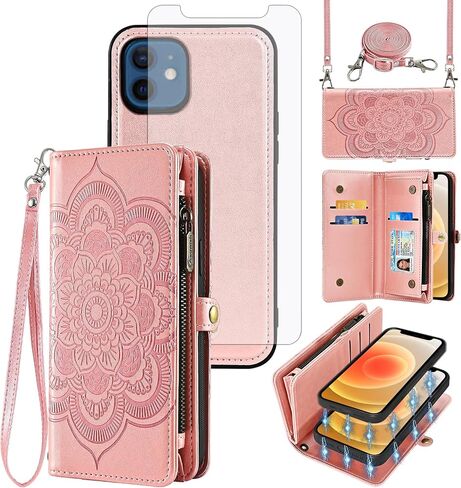 حافظة هاتف Asuwish لهاتف iPhone 12 Mini 5.4 بسحاب وغطاء خلوي قابل للفصل مع واقي شاشة من الزجاج المقسى وحزام فتحة حامل بطاقة زهرة iPhone12mini 5G i 12s iPhone12 12mini للنساء والفتيات باللون الأزرق in Saudi Arabia