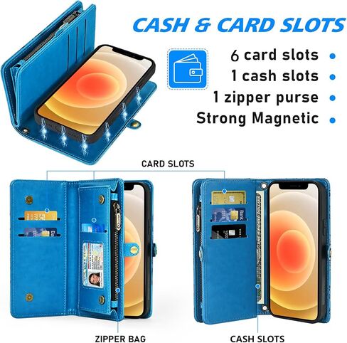 حافظة هاتف Asuwish لهاتف iPhone 12 Mini 5.4 بسحاب وغطاء خلوي قابل للفصل مع واقي شاشة من الزجاج المقسى وحزام فتحة حامل بطاقة زهرة iPhone12mini 5G i 12s iPhone12 12mini للنساء والفتيات باللون الأزرق in Saudi Arabia