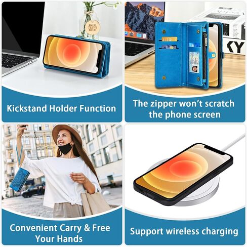 حافظة هاتف Asuwish لهاتف iPhone 12 Mini 5.4 بسحاب وغطاء خلوي قابل للفصل مع واقي شاشة من الزجاج المقسى وحزام فتحة حامل بطاقة زهرة iPhone12mini 5G i 12s iPhone12 12mini للنساء والفتيات باللون الأزرق in Saudi Arabia
