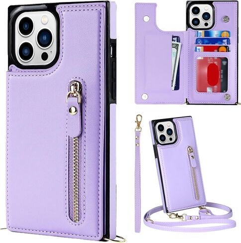 for iPhone 15 Pro Max Wallet Case, for iPhone 15 Pro Max Case with Card Holder & Wrist Strap & Lanyard, RFID Blocking Rugged Sturdy Shockproof PU Leather Crossbody Case-6.7" (Violet Purple) in Saudi Arabia