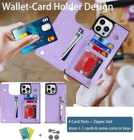for iPhone 15 Pro Max Wallet Case, for iPhone 15 Pro Max Case with Card Holder & Wrist Strap & Lanyard, RFID Blocking Rugged Sturdy Shockproof PU Leather Crossbody Case-6.7" (Violet Purple) in Saudi Arabia