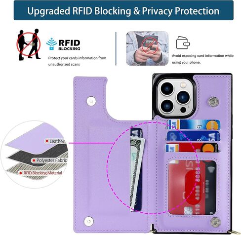 حافظة محفظة لهاتف iPhone 15 Pro Max، حافظة iPhone 15 Pro Max مع حامل بطاقة وحزام معصم وحبل، حافظة RFID متينة وقوية مقاومة للصدمات من جلد البولي يوريثان - 6.7 بوصة (بنفسجي أرجواني) in Saudi Arabia