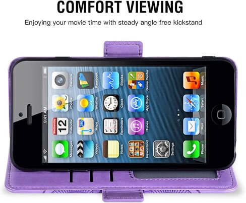 Compatible with iPhone 5S 5 SE 2016 5SE Wallet Case and Tempered Glass Screen Protector Flip Card Holder Purse Cell Phone Cover for iPhone5 iPhone5s iPhoneSE iPhone6se i 6SE iPhone5se Women Men Purple in Saudi Arabia