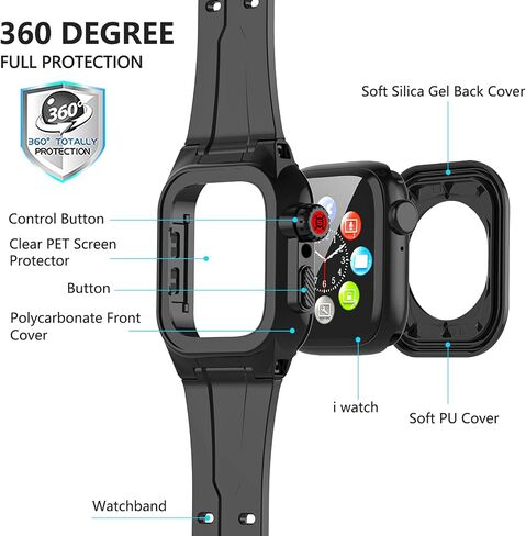 OWKEY Waterproof Apple Watch Case 45MM Series 8| 7 with 3PCS Premium Soft Silicone Band, Dropproof Shockproof Impact Resistant Rugged Protective iWatch Case Bulit-in Screen Protector in Saudi Arabia