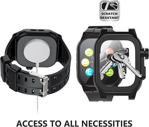 OWKEY Waterproof Apple Watch Case 45MM Series 8| 7 with 3PCS Premium Soft Silicone Band, Dropproof Shockproof Impact Resistant Rugged Protective iWatch Case Bulit-in Screen Protector in Saudi Arabia