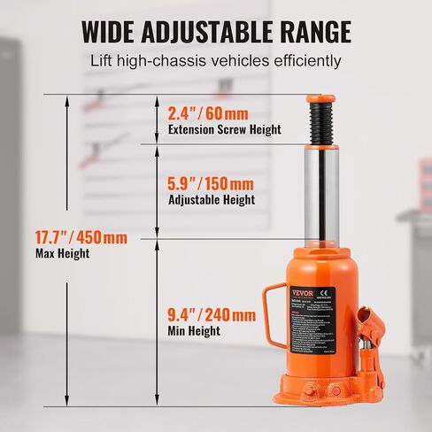 VEVOR Air Hydraulic Bottle Jack, 20 Ton/40000 LBS All Welded Bottle Jack, 10.4-19.7 inch Lifting Range, Manual Handle and Air Pump, for Car, Pickup, Truck, RV, Auto Repair, Industrial Engineering in Saudi Arabia