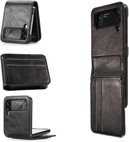 Business Wallet Case for Samsung Galaxy Z Flip 3 5G with Card Holder, Premium PU Leather Phone Cover Case for Samsung Galaxy Z Flip 3 (Black_Horizontal) in Saudi Arabia