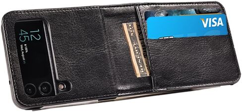 Business Wallet Case for Samsung Galaxy Z Flip 3 5G with Card Holder, Premium PU Leather Phone Cover Case for Samsung Galaxy Z Flip 3 (Black_Horizontal) in Saudi Arabia