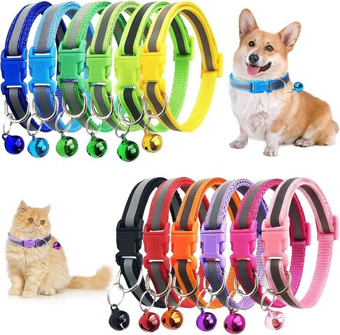 12 Pcs Puppy ID Collars, 12 Color Identification Dog Collars with Bells and Reflective Super Soft Adjustable Nylon Reflective Identification Collar for Newborn Pets Puppy and Small Dogs in Saudi Arabia