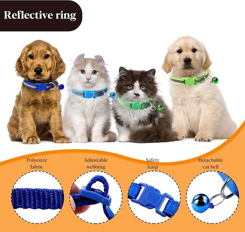 12 Pcs Puppy ID Collars, 12 Color Identification Dog Collars with Bells and Reflective Super Soft Adjustable Nylon Reflective Identification Collar for Newborn Pets Puppy and Small Dogs in Saudi Arabia