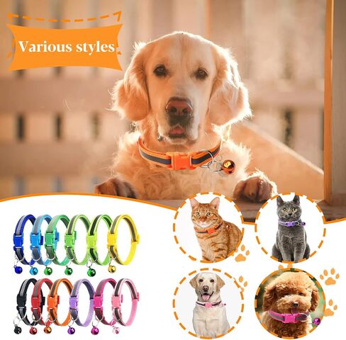 12 Pcs Puppy ID Collars, 12 Color Identification Dog Collars with Bells and Reflective Super Soft Adjustable Nylon Reflective Identification Collar for Newborn Pets Puppy and Small Dogs in Saudi Arabia