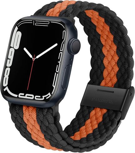 Anlinser Braided Solo Loop Compatible with Apple Watch Band 41mm 40mm 38mm, Elastic Nylon Sport Strap with Adjustable Buckle Designed for Apple Watch SE Series 9 8 7 6 5 4 3, Black/Orange in Kuwait