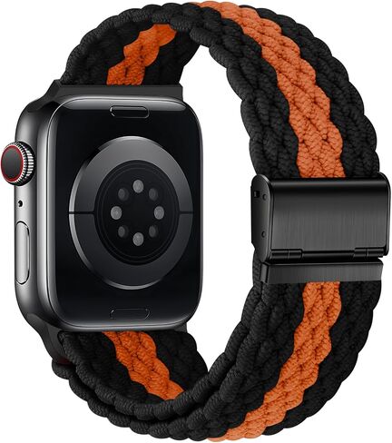 Anlinser Braided Solo Loop Compatible with Apple Watch Band 41mm 40mm 38mm, Elastic Nylon Sport Strap with Adjustable Buckle Designed for Apple Watch SE Series 9 8 7 6 5 4 3, Black/Orange in Kuwait
