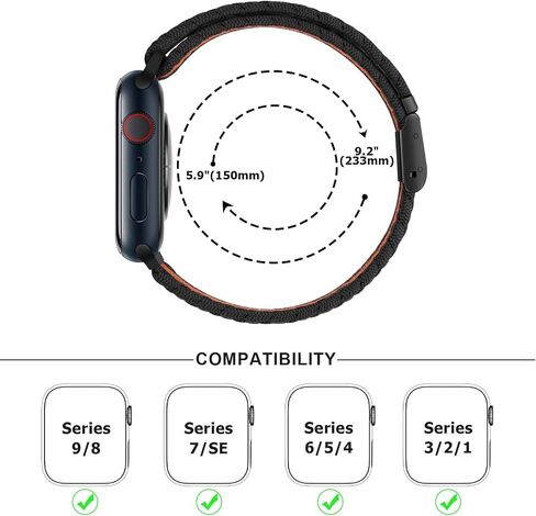 Anlinser Braided Solo Loop Compatible with Apple Watch Band 41mm 40mm 38mm, Elastic Nylon Sport Strap with Adjustable Buckle Designed for Apple Watch SE Series 9 8 7 6 5 4 3, Black/Orange in Kuwait