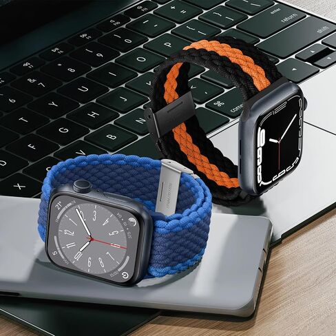 Anlinser Braided Solo Loop Compatible with Apple Watch Band 41mm 40mm 38mm, Elastic Nylon Sport Strap with Adjustable Buckle Designed for Apple Watch SE Series 9 8 7 6 5 4 3, Black/Orange in Kuwait