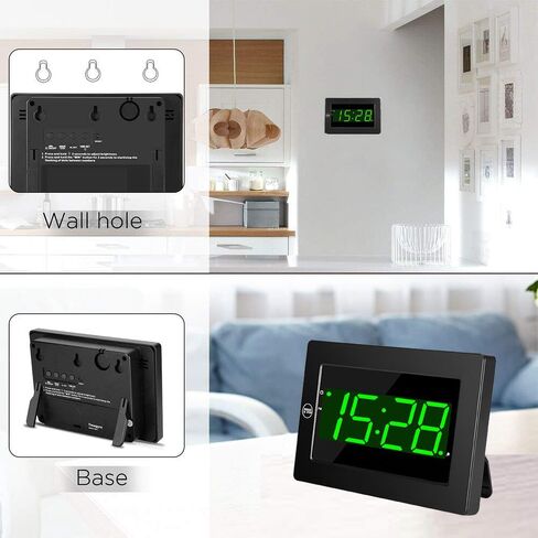 ساعة حائط رقمية تعمل بالبطارية - شاشة LED منبه رقمي يعمل بالبطارية فقط، سطوع قابل للتعديل، 12/24 ساعة in Kuwait