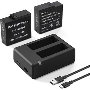 2 Packs Batteries 1800mAh for Insta 360 Ace Pro Battery, with Dual Fast Charge Hub, Compatible with Insta360 Ace/Ace Pro Camera
