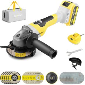 ENVENTOR Cordless Angle Grinder, 20V Brushless Grinders Tools Kit with 4.0A Battery, Fast Charger, 10000RPM, 4-1/2 Inch Grinding Wheels, Cutting Wheels, Flap Discs, Adjustable Auxiliary Handle
