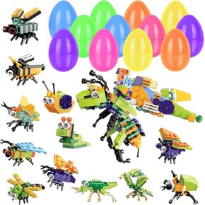 12 قطعة من بيض عيد الفصح المملوء مسبقًا مع مكعبات بناء الحشرات بالداخل للأطفال، 12 في 1 مكعبات بناء صغيرة للأطفال هدايا حفلات عيد الفصح، حشو حشو سلة عيد الفصح، صيد بيض عيد الفصح in Kuwait