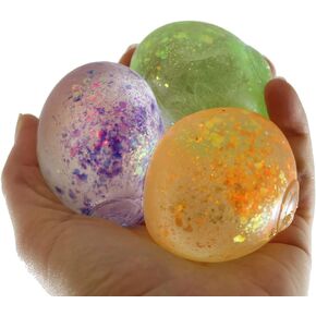 Set of 3 Glitter Sugar Balls - Syrup Molasses Glittery, Shimmery Thick Glue/Gel Stretch Ball - Ultra Squishy and Moldable Slow Rise Relaxing Sensory Fidget Stress Toy (Random Colors)