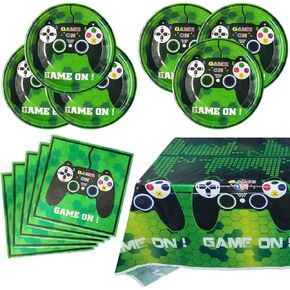 Video Games Party Tableware Supplies Set Including 20 pcs Plates, Table Cover and 20 pcs Napkins, Video Games Theme Party Baby Shower Birthday Decorations