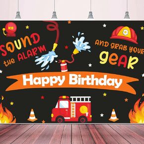Firetruck Happy Birthday Party Banner Backdrop Fire Rescue Theme Decor for Firefighter Fireman Boys Girls Baby Shower Birthday Party Photo Booth Favors Decorations Supplies 70.9x47.2in-BECKTEN