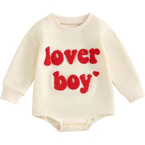 Ayalinggo Newborn Valentines Day Outfit Toddler Baby Embroidery Lover Boy Sweatshirt Bubble Romper Onesie Clothes