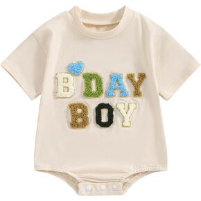 FIOMVA Baby Birthday Outfits Girl Boy Short Sleeve Birthday Boy/Girl Print Bubble Romper Onesie Brithday Shirt Gift Clothes