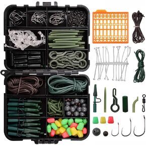 Carp Fishing Tackle Kit – 225pcs Carp Fishing Hair Rig Boilie Stops Carp Hooks Swivels Tube Sleeves Clips Carp Bait Rig Fishing Equipment