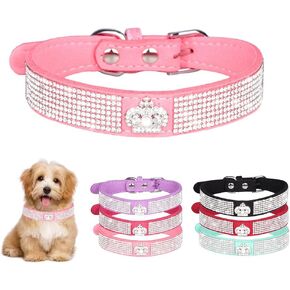 Pink Rhinestone Dog Collar for Small Dogs, Pretty Glitter Crown Crystal Jewel Bling Cat Collar Sparkly Diamond Female Puppy Collars for XXS Xs Small Medium Pet Girls Dogs, S