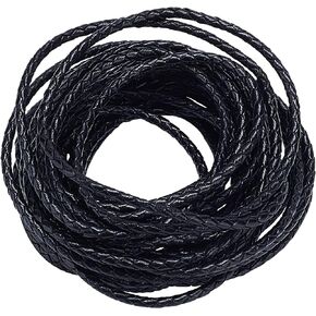 PH PandaHall 1 Roll 3mm Round Folded Bolo PU Braided Leather Cord Each 5.5 Yard for Necklace Bracelet Jewelry Making Black