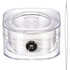 Yaomiao 0.8 mm Elastic String Elastic Bead Cord Clear Stretchy Bracelet Beading Thread with Beading Needle for Jewelry Bracelet Making (Clear, 90m/Roll)