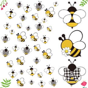 JAPBOR 90PCS Bee Shaped Cutouts Paper, Spring Summer Honey Bees Printed Cut Out Card, 4 Sizes Cute Honeybee Cut-Outs Bulletin Board Classroom Decoration, Cardboard Cutting for Home Wall Window Decor