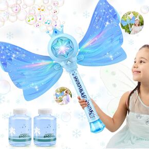 Bubble Wands for Kids Girls - LED Light & Music Bubble Machine: 3 AA Batteries & 2 Bubble Solutions, Outdoor Party Birthday Toys for Toddlers, Gift for 3 4 5 6 7 8 Year Old Girls