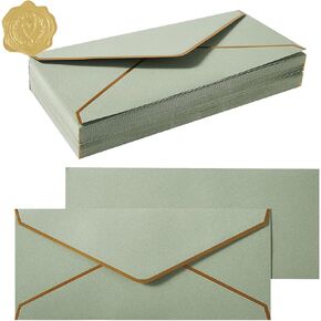 50 Pack #10 Business Envelopes with Gold Border, Self Seal Standard Envelopes with Gold Stickers for Office, Checks, Letter Mailing, Invoices, 4 1/8 x 9 1/2 Inches (Black)