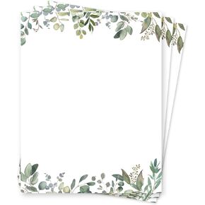 Floral Stationery Paper 50 Sheets, Black and White Flower Letterhead Paper 8.5 x 11 Inches, Elegant Writing Paper, Pretty Stationary Paper, Decorative Printer Paper