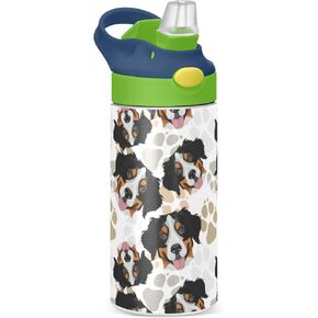 Fire Ice Football Kids Water Bottle with Straw and Carry Handle Soccer Ball Sports Theme Vacuum Insulated Stainless Steel Bottles Leak-Proof for Boys Girls Toddler 12 oz Green Lid