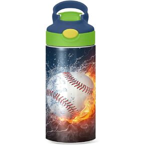 Fire Ice Football Kids Water Bottle with Straw and Carry Handle Soccer Ball Sports Theme Vacuum Insulated Stainless Steel Bottles Leak-Proof for Boys Girls Toddler 12 oz Green Lid in Kuwait