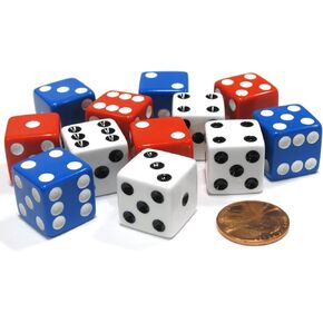 Set of 12 Six Sided 16mm D6 Dice - Patriotic USA 4 Each of Red White & Blue by Koplow Games