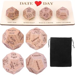 Date Night Dice for Couples, 4 Pcs 12 Side Dice Fun Wooden Date Night Ideas Dice for Couples Food Decision Dice Movie Activity Decision Valentine’s Day Gift for Him Her