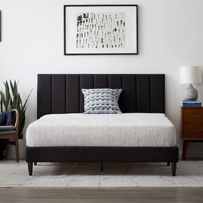 Lucid Upholstered Platform Bed with Channel Tufted Headboard and 10 Inch Memory Foam Medium Plush Mattress, Twin