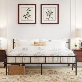 zunatu Classic Metal Bed Frame Platform Mattress Foundation with Classic Style Iron-Art Headboard/Footboard/Under Bed Storage/No Box Spring Needed/Twin XL Size Black
