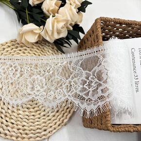 4.3 Inch x 3.3 Yard Eyelash Lace Trim, Vintage Lace Fabric for Sewing,DIY Crafting, Wedding Decoration, Dress Ornament,Fashion,No Elastic Stretchy Lace Ribbon with Floral Pattern Black