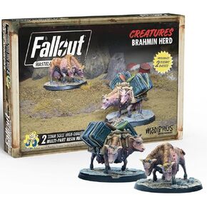 Modiphius Entertainment: Fallout: Wasteland Warfare - المخلوقات: Brahmin Herd - شخصيتان، منمنمات آر بي جي من الراتنج غير المطلية 32 مم، موجة الكومنولث