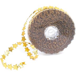 AUEAR, 2 Rolls Silver Gold Star Theme Ribbon Lace Trims Glitter Polyester 15mm Star Ribbons Trim Embellishment for Wedding Gift Party Christmas Decoration(32.8 Yards)
